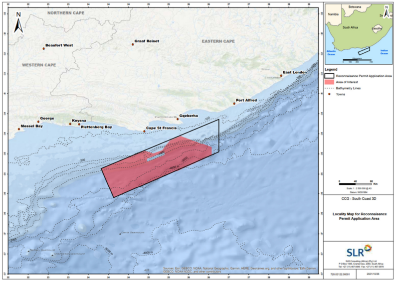 Map showing area offshore South Africa