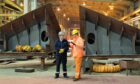 l-r Ferguson Marine turnaround director Tim Hair and Felipe Arbelaez, senior vice-president, zero-carbon energy, BP, at Ferguson Marine in Port Glasgow.
