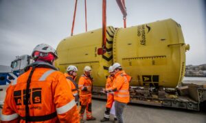 Inverness-based AWS Ocean Energy's Archimedes Waveswing wave energy converter at Copland's Dock in Stromness. Orkney. Supplied by EMEC Date; 26/01/2022