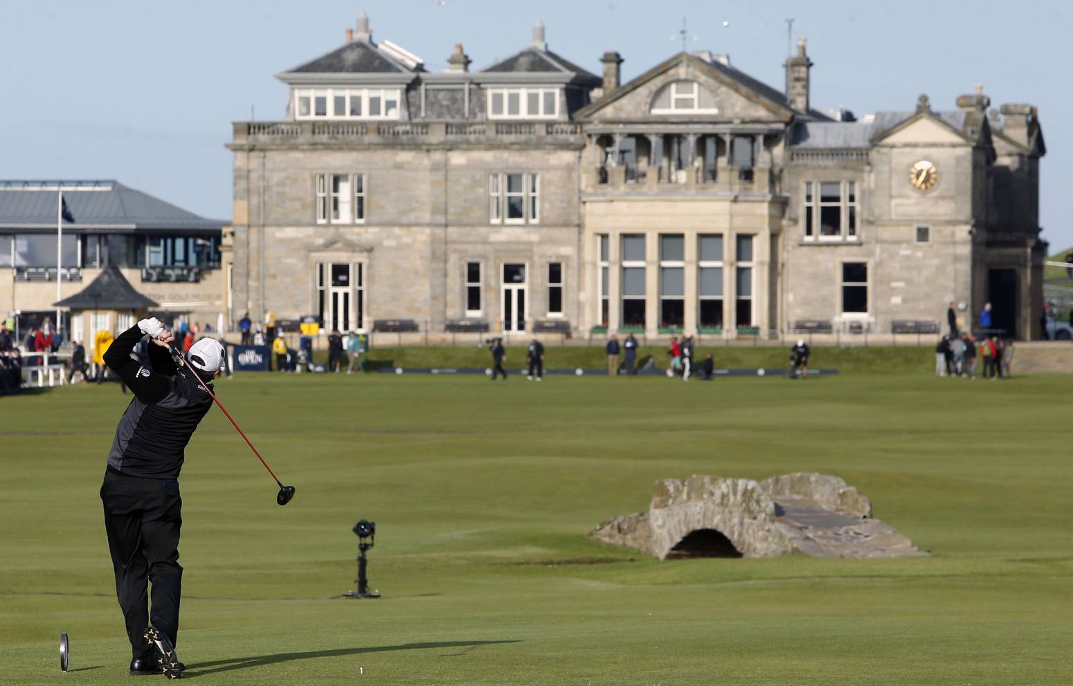 Scotland's Paul Lawrie tees off the 18th during day three of The Open Championship 2015 at St Andrews.