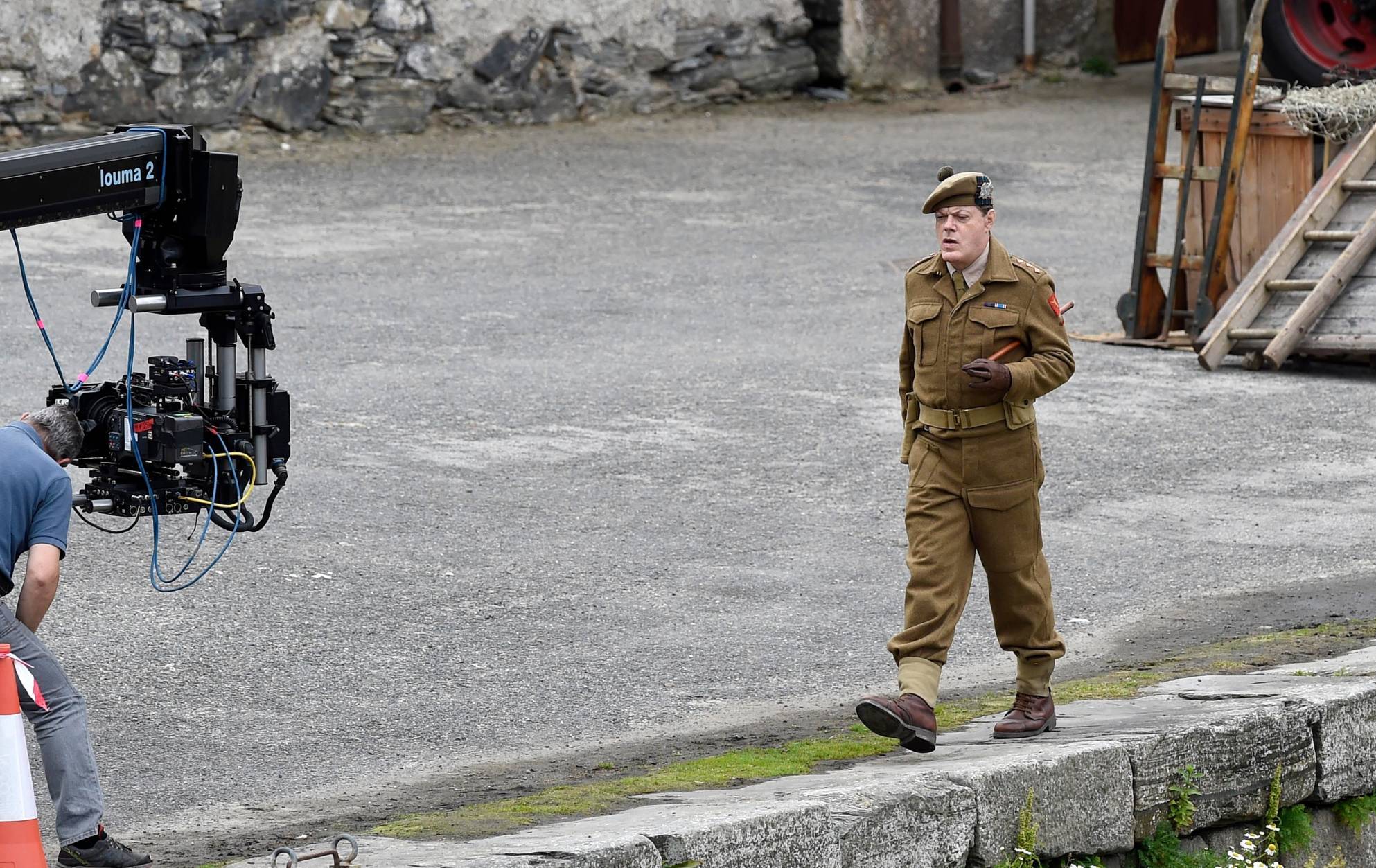 Eddie Izzard on the set of Whisky Galore in Portsoy