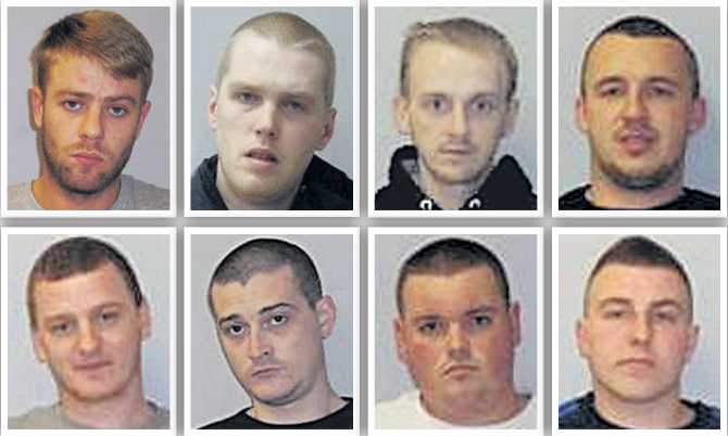 Thomas Bruffell, top left, was the last of the group to be sentenced.