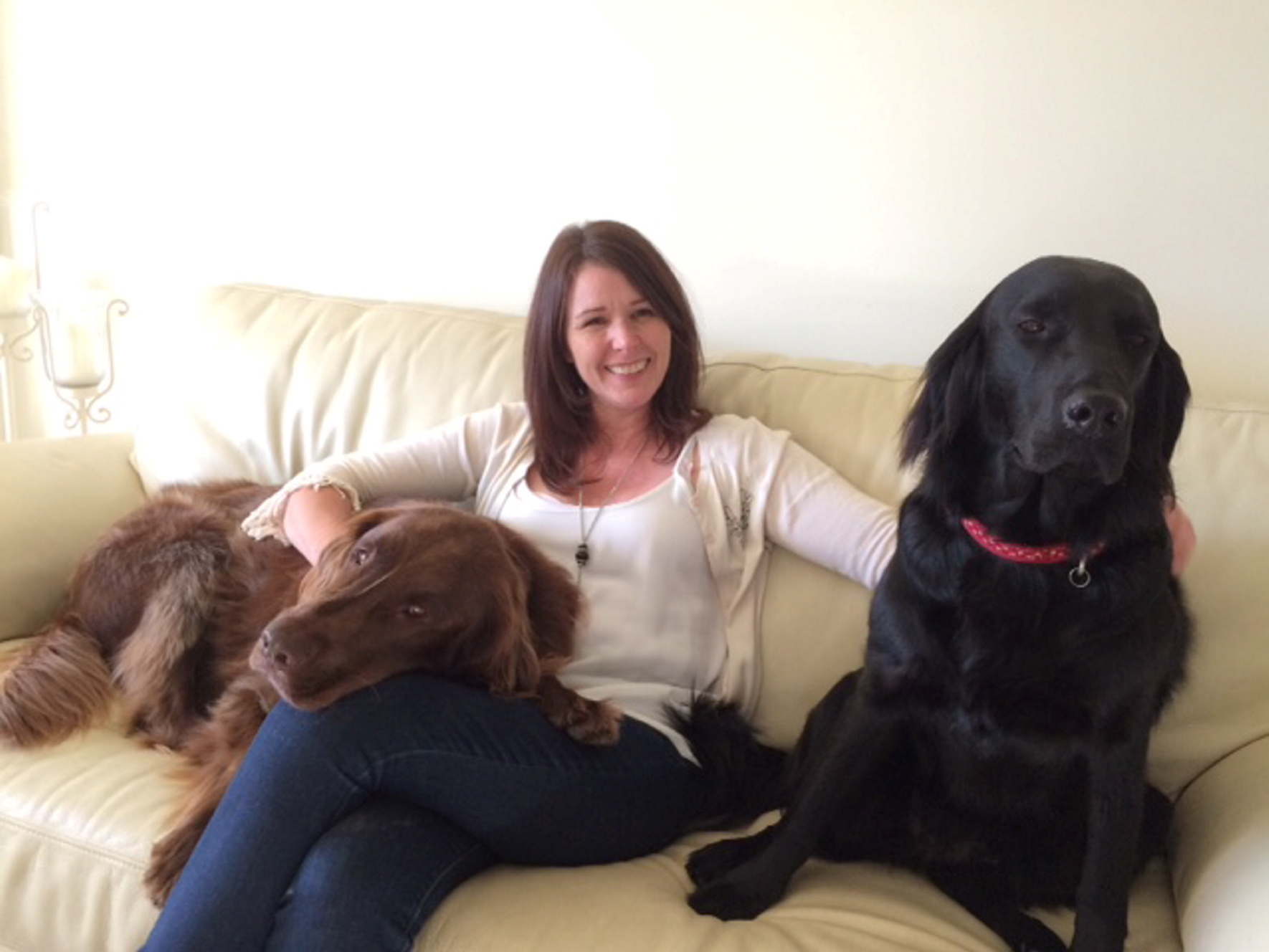 Lesley Gray with her dogs, Harry and Cricket.