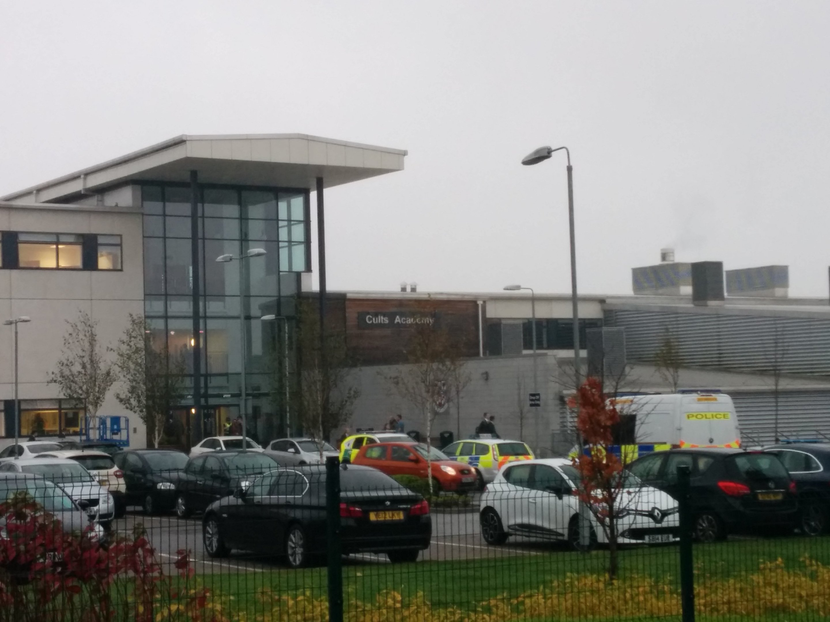 Police at the scene of the serious incident at Cults Academy