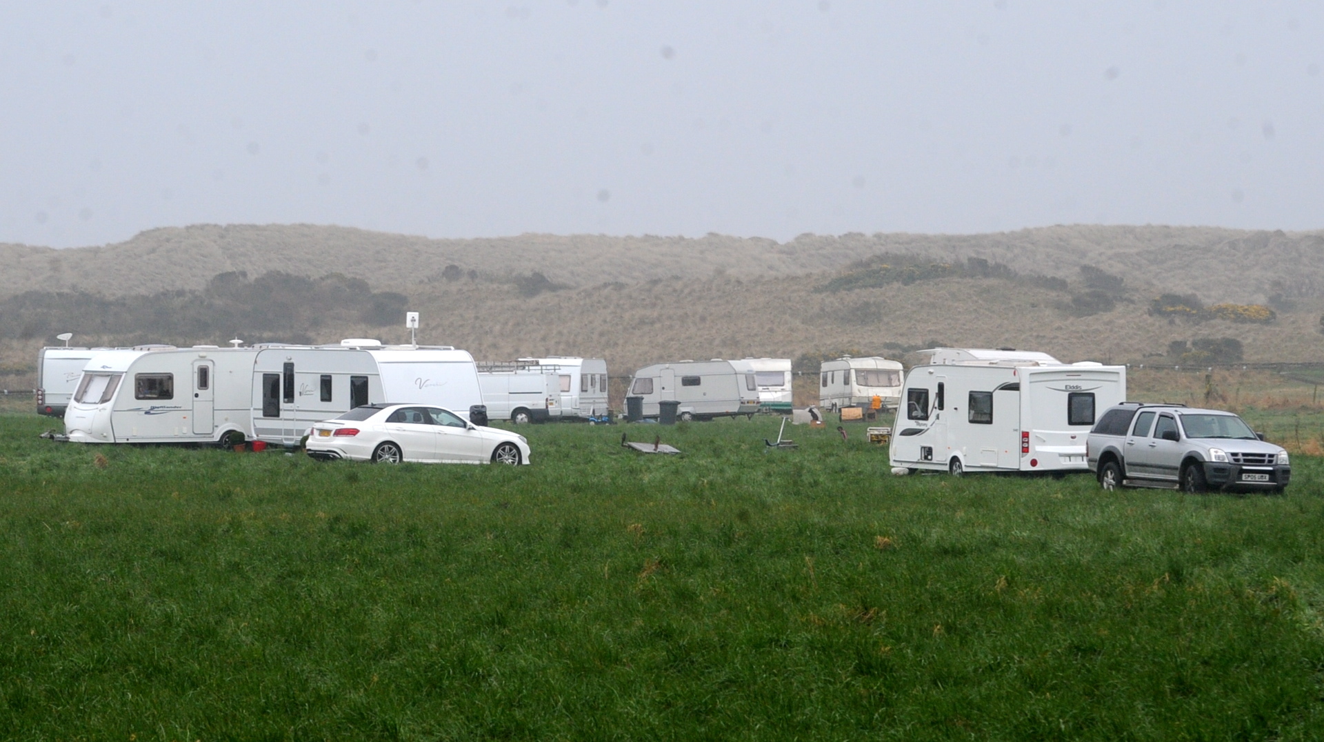 The Travellers are camped in a field at Balmedie.