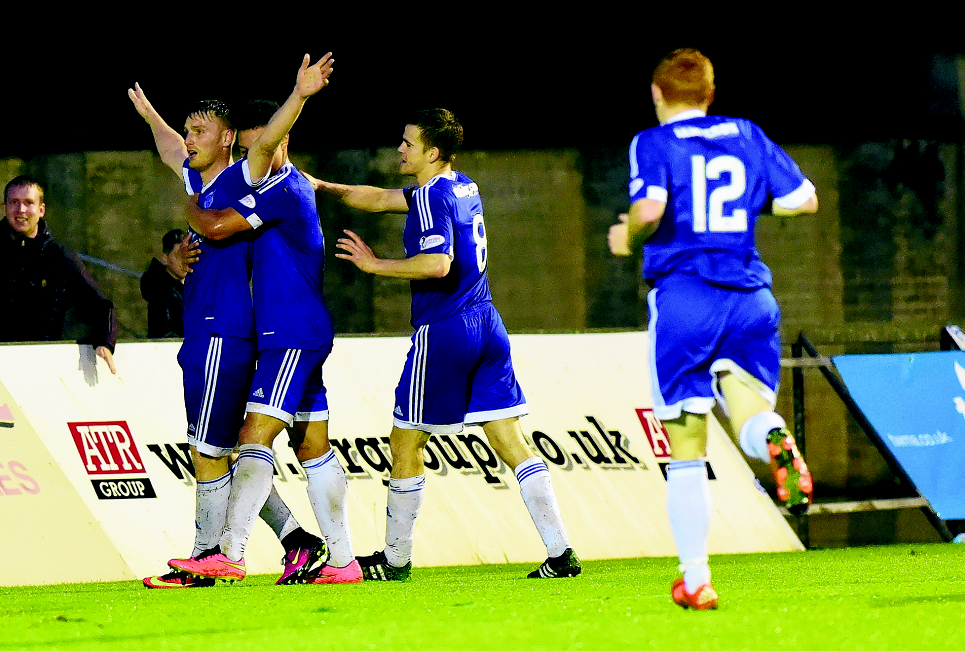 Rory McAllister celebrates scoring his second
