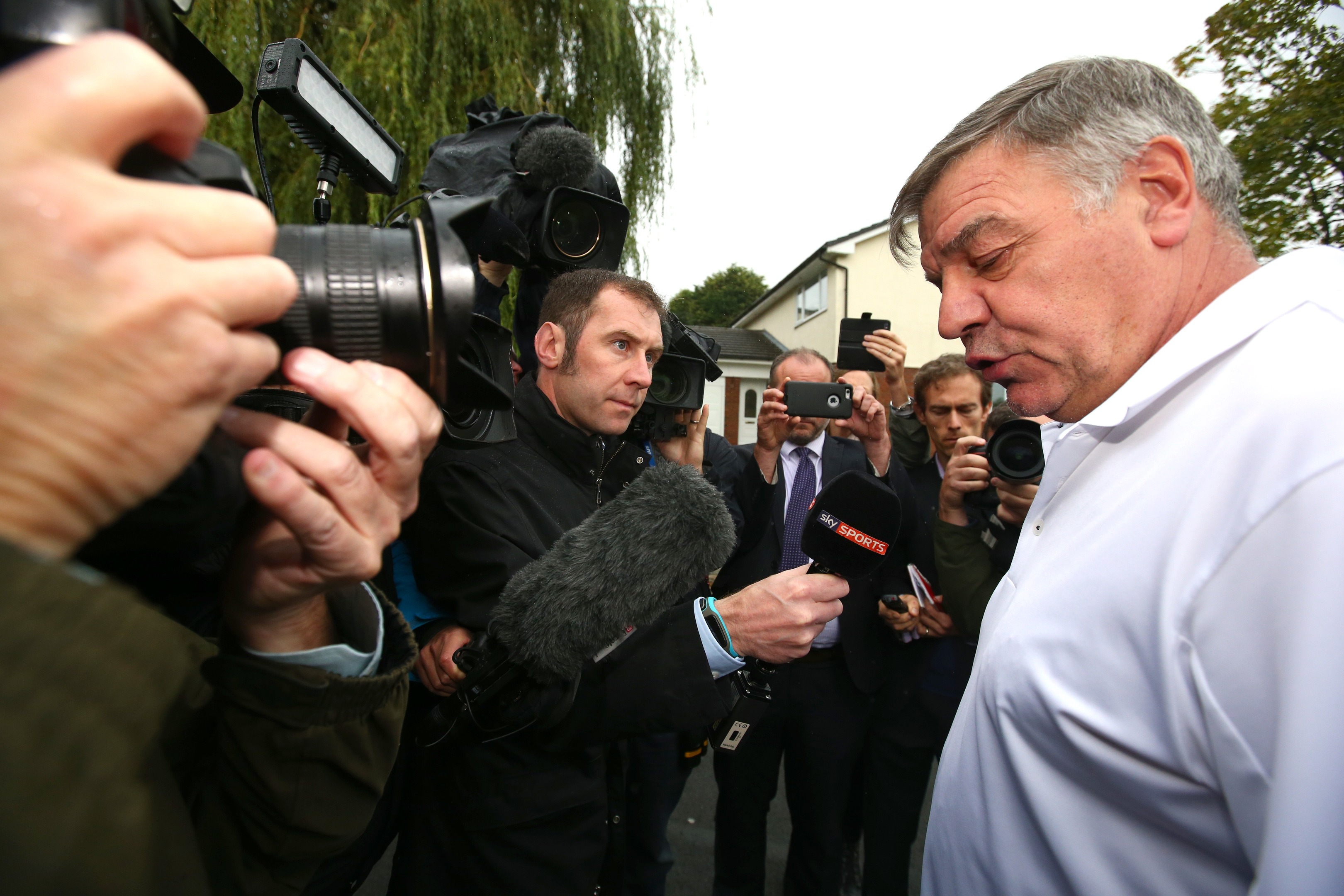 out: Former England manager Sam Allardyce speaks to the media.
