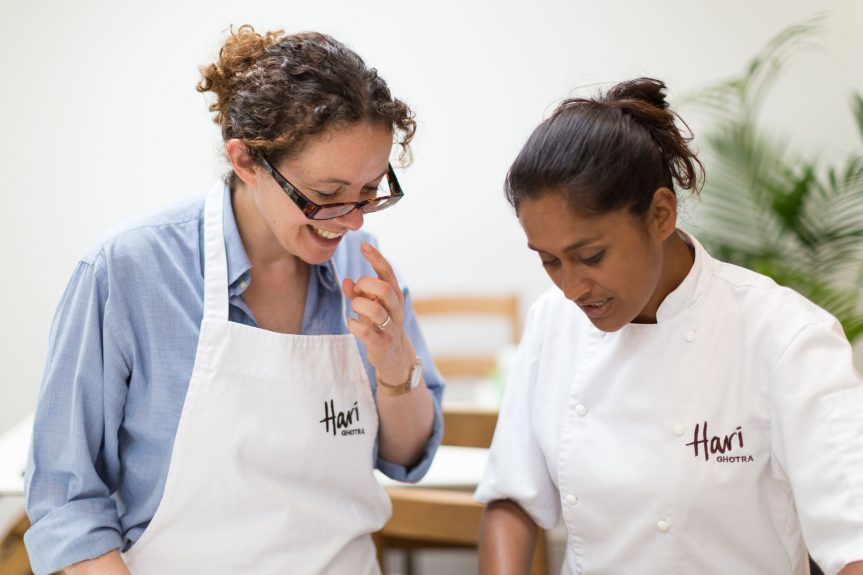 Kate Whiting with Hari Ghotra in her kitchen.