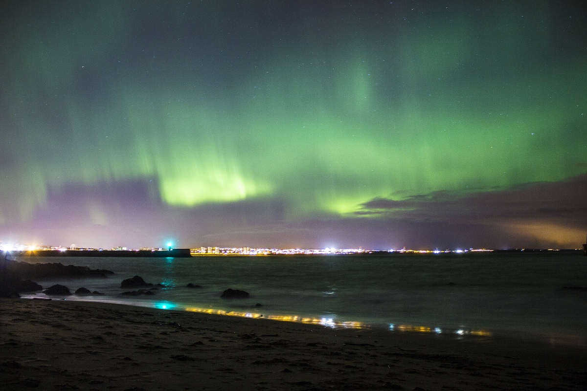 The Northern Lights over Aberdeen Harbour by Eryk Mrozinski.