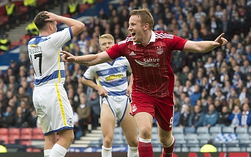 Adam Rooney celebrates Aberdeen's opener at Hampden in the 2-0 win against Morton.