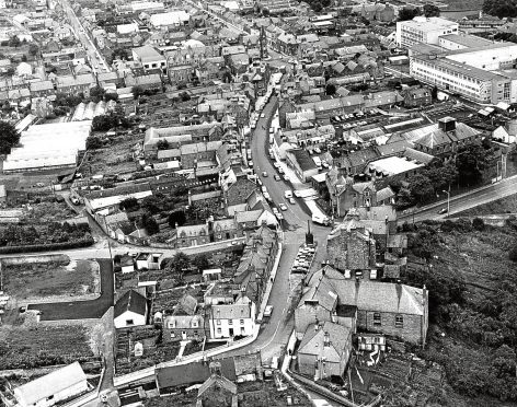 1973: An aerial shot of Turriff’s main street taken in the early 1970s.