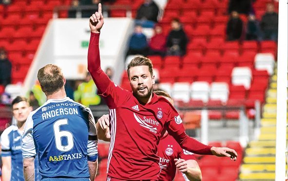 Aberdeen's Kari Arnason after scoring against St Johnstone.