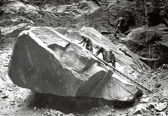 1956: A 1,000-tonne granite block at Kemnay Quarry, owned by John Fyfe Ltd.