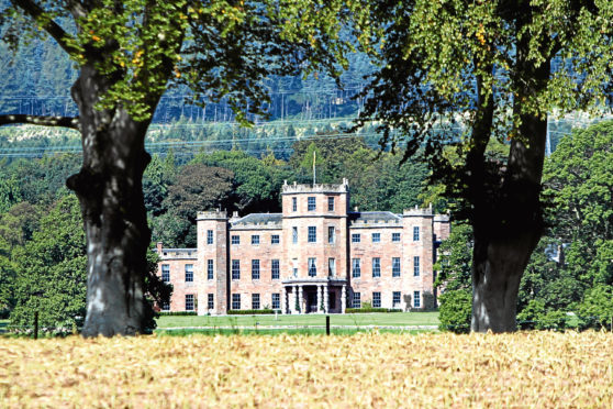 Kris Miller, Courier, 08/09/14. Picture today shows the exterior of Fasque House, Fettercairn for story about design awards. (Gates to estate were locked up so this was as clsoe as could get.)