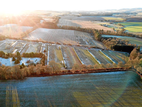Courier News. Graham Strachan story. A pheasant farm is operating illegaly near Mains of Keithock (Keithock House, Brechin) after conditions of planning have been ignored. Pic shows; one of the pheasant farms in the area (this is the larger of the two sites furthest Brechin to Edzell road. Saturday, 20th January, 2018.
**There were no white tents/activity as described by reporter but two sites that appeared to be pheasant farms, though not in use at present**