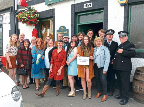 The cast of No Ladies Please outside Fittie Bar