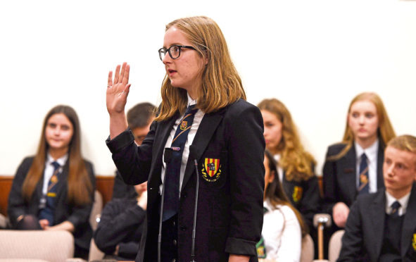 Pupils from Mackie Academy and The Gordon Schools Huntly take part in the final of the mock trials contest