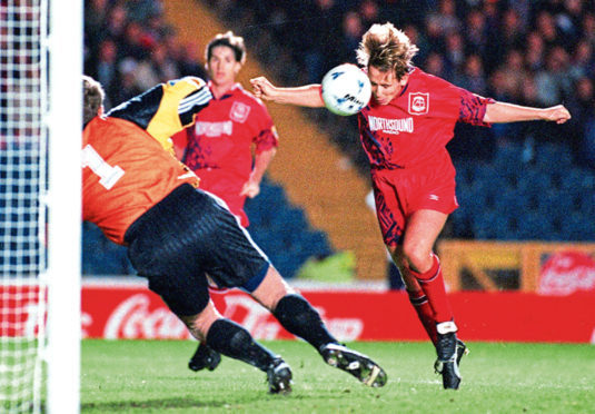 Billy Dodds' second goal against Rangers.
