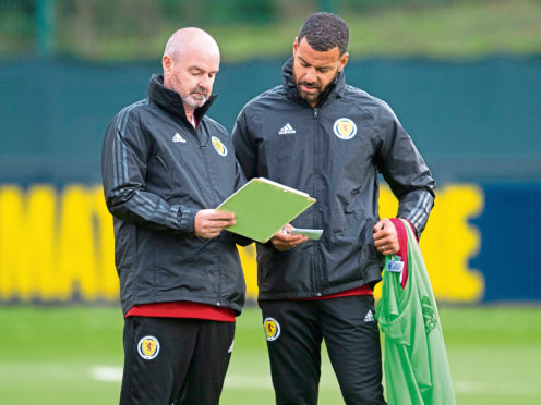 Scotland manager Steve Clarke (L) and assistant Steven Reid.