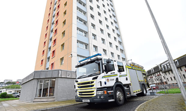 A fire engine pictured outside Brimmond Court in Torry