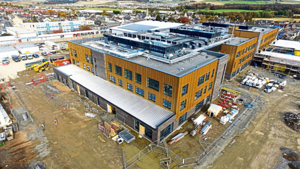 A bird's eye view showcasing the progress made in the construction of the new Inverurie Academy campus. Picture by Hub North Scotland