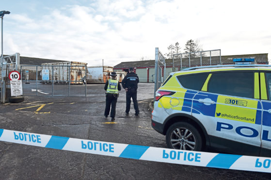 Police at the scene of Keith Recycling Centre.