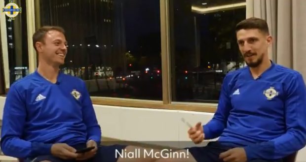 Craig Cathcart, right, with Jonny Evans.