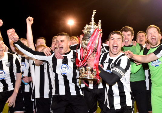 Willie West and Fraserburgh celebrate winning the Aberdeenshire Cup earlier in the season.
Picture by Scott Baxter