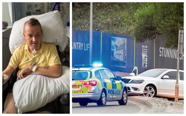 Graeme Hardie, left, and police at the scene of the attempted murder