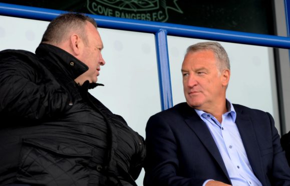Cove chairman Keith Moorhouse (left) with director of football John Sheran.