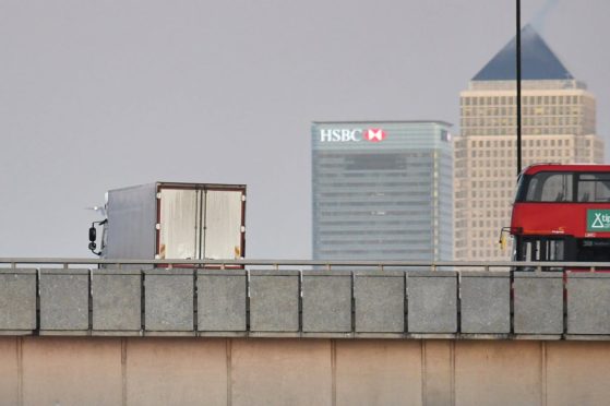 A white lorry parked across London bridge in central London following a ‘terror related’ incident. (Dominic Lipinski/PA)