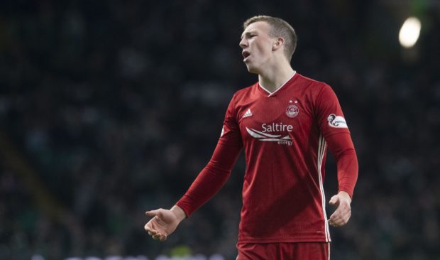 Lewis Ferguson in action for Aberdeen during the Ladbrokes Premiership match between Celtic and Aberdeen.