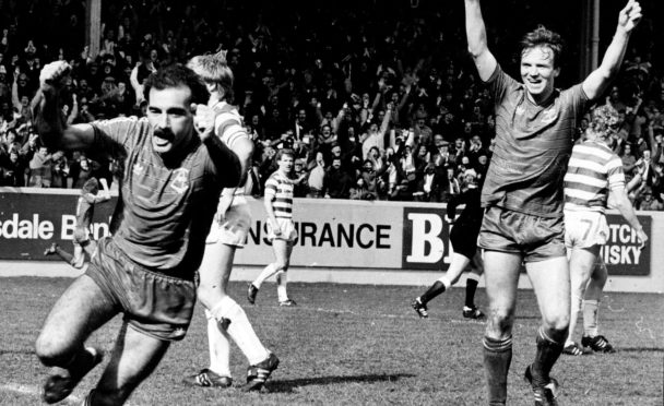 Willie Miller scores against Celtic in 1985 to clinch Aberdeen's last league title