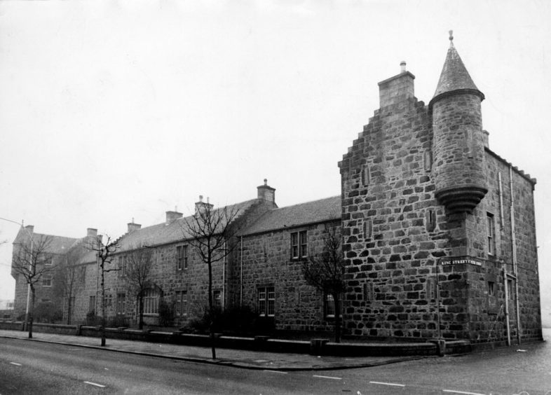 The former barracks on King Street were home to Grampian Region buses when this photo was taken in 1985.