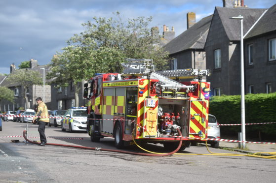Fire engines at the scene on Polwarth Road, Torry.