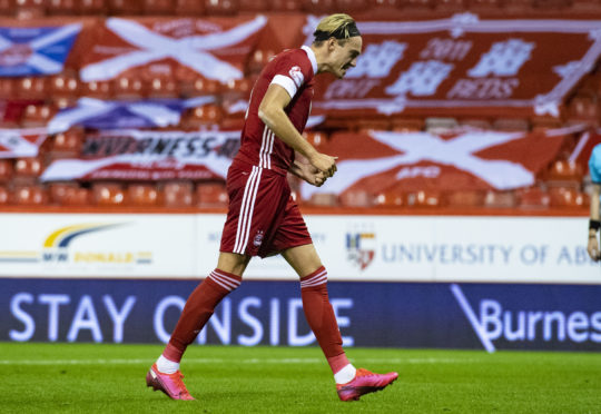 Ryan Hedges celebrates his third goal.