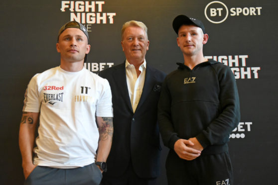 From left, Carl Frampton, Frank Warren and Darren Traynor before the lightweight bout.
