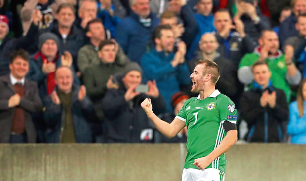 Northern Ireland's Niall McGinn celebrates a goal.
