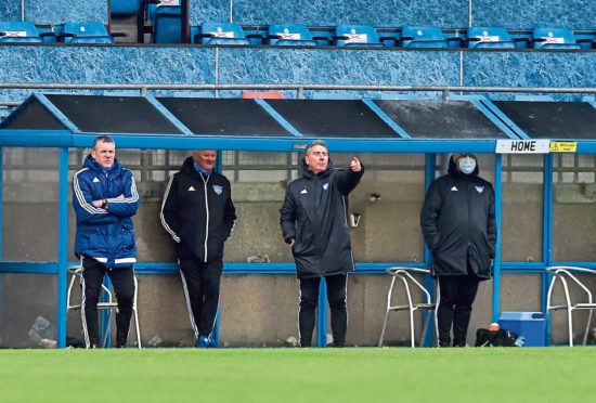 Jim McInally on the Balmoor touchline.
Picture by Scott Baxter
