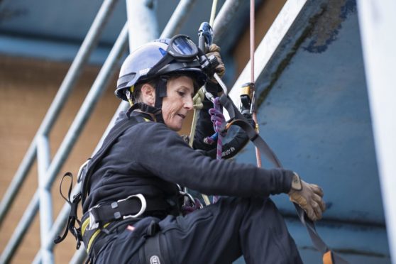 A firefighter during rope rescue training