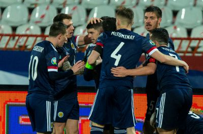 Scotland celebrate the opener against Serbia