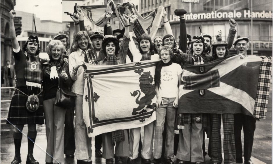 Scotland fans arrive in West Germany to follow the team at the 1974 World Cup.