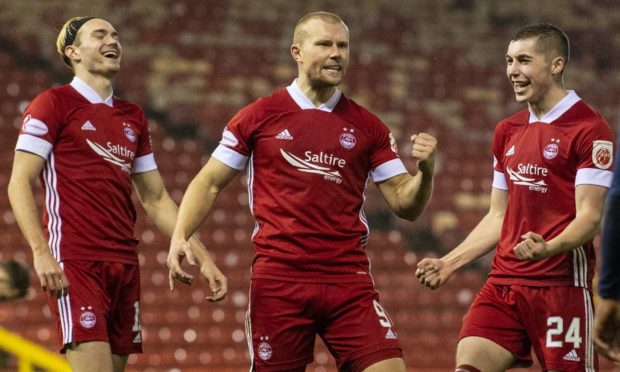 Curtis Main celebrates his second goal in the 2-0 defeat of Ross County