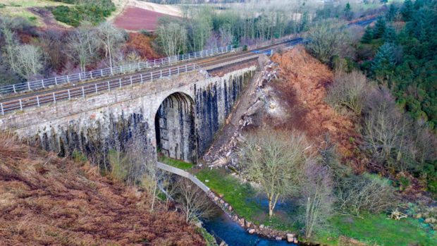 The damaged bridge near Stonehaven.