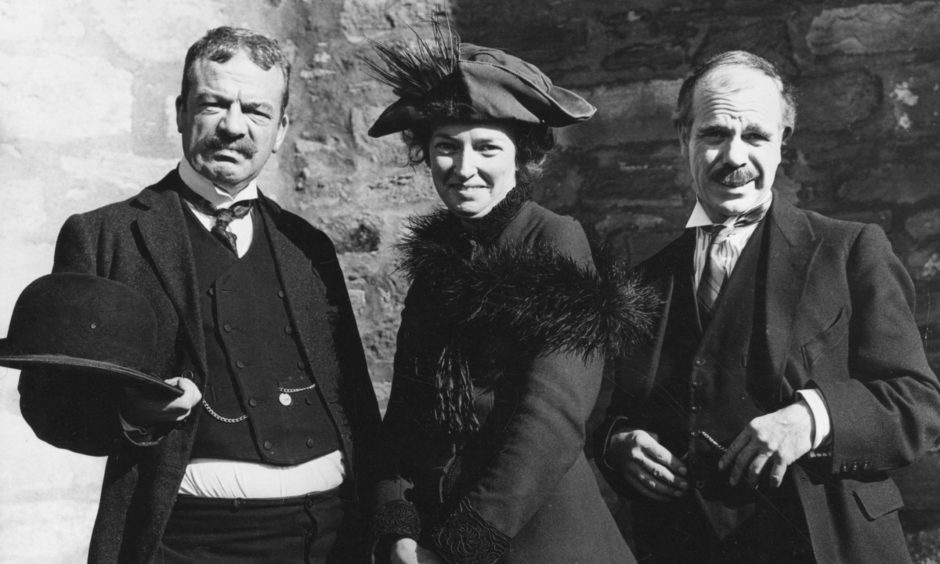 John Grieve, Jean Fitzpatrick and Alex McAvoy during filming of Sunset Song which appeared on the BBC in 1971.