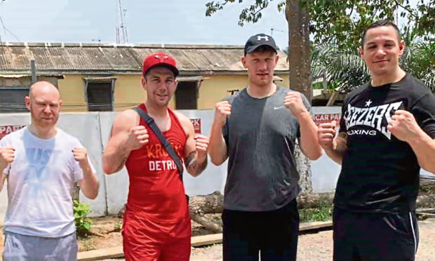 Aberdeen boxer Lee McAllister is set to fight in Ghana. Left to right, Kenny Allan, McAllister, Craig Dick and Danny McIntosh.