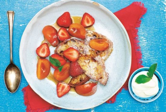 French Toast With Poached Apricots And Strawberries