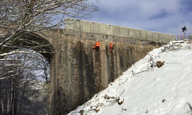 The new wall to replace the collapsed parapet on the bridge between Montrose and Stonehaven. Picture from Network Rail