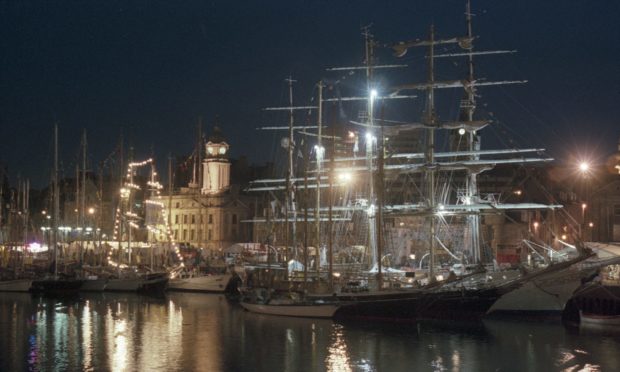 The spectacular sight of the Tall Ships berthed in Aberdeen Harbour on their last visit in 1997.