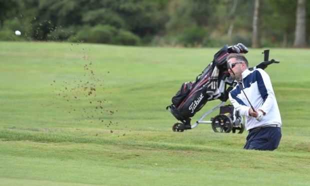 Runner-up Laurie Phillips, of Cruden Bay, on the 18th at Inverurie during the 2019 Evening Express Champion of Champions scratch final. Picture by Colin Rennie